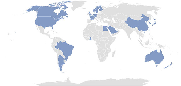 A map showing the countries that The Center for Patient Safety Research and Practice has worked with.